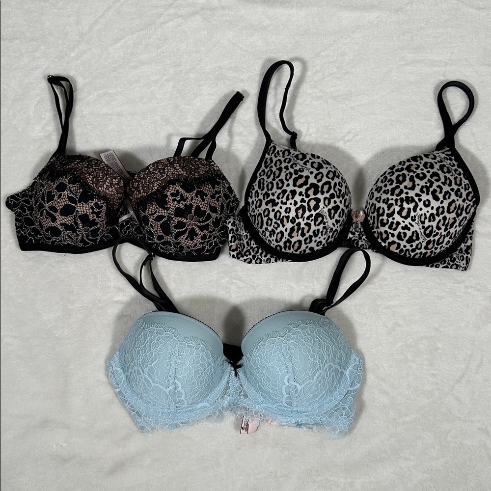 Victoria's Secret Lace and Animal Print Bra Trio
